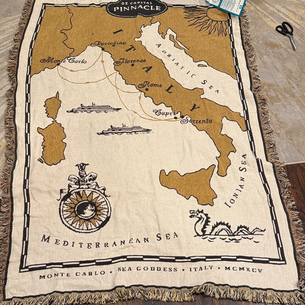 VTG jacquard woven throw blanket ge capitol pinnacle map 100% cotton 46”by 67”